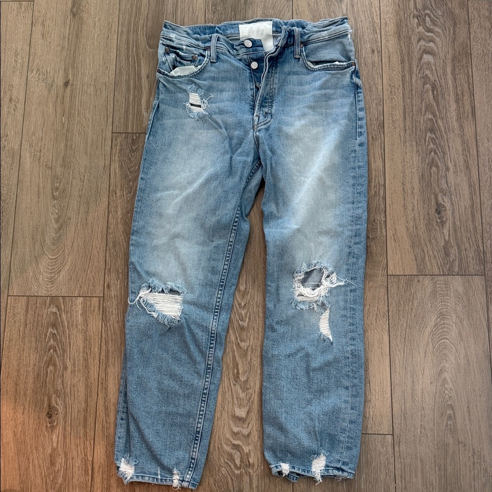 MOTHER Light Blue Distressed Relaxed Jeans
